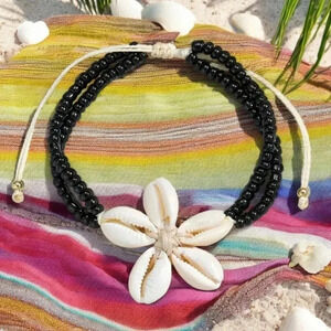 🆕️Handcrafted Shell Flower 🌸 Adjustable Beaded Anklet | Natural Seashell Beach